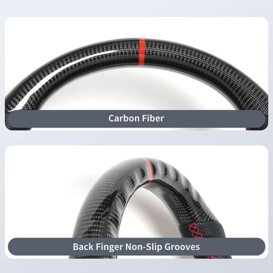 Real Carbon Fiber Steering Wheel, D-Shaped Flat Bottom Steering Wheel with Red Indicate Fit for BMW M3 E90 E92 E93 2005-2012(Large Paddle Shifter Holes Version)