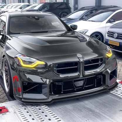 Car Front Bumper Spoiler Lip Kit for BMW 2 Series M2 G87 2023-2024 Gloss Black Carbon Fiber Look