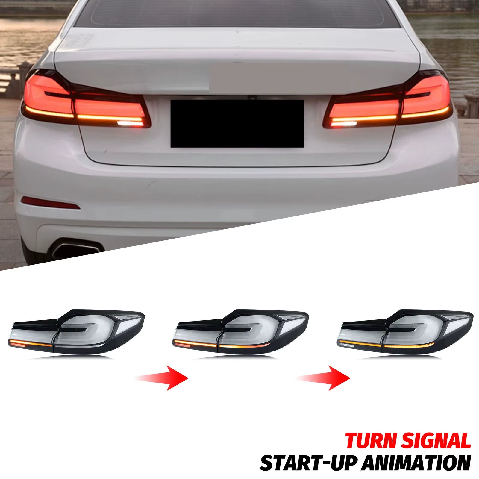 LED Tail Lights for BMW G30 F90 M5 5-Series 520 530 2017-2020 Sequential Turn Signal Blue Start-Up Animation Rear Lamps Assembly