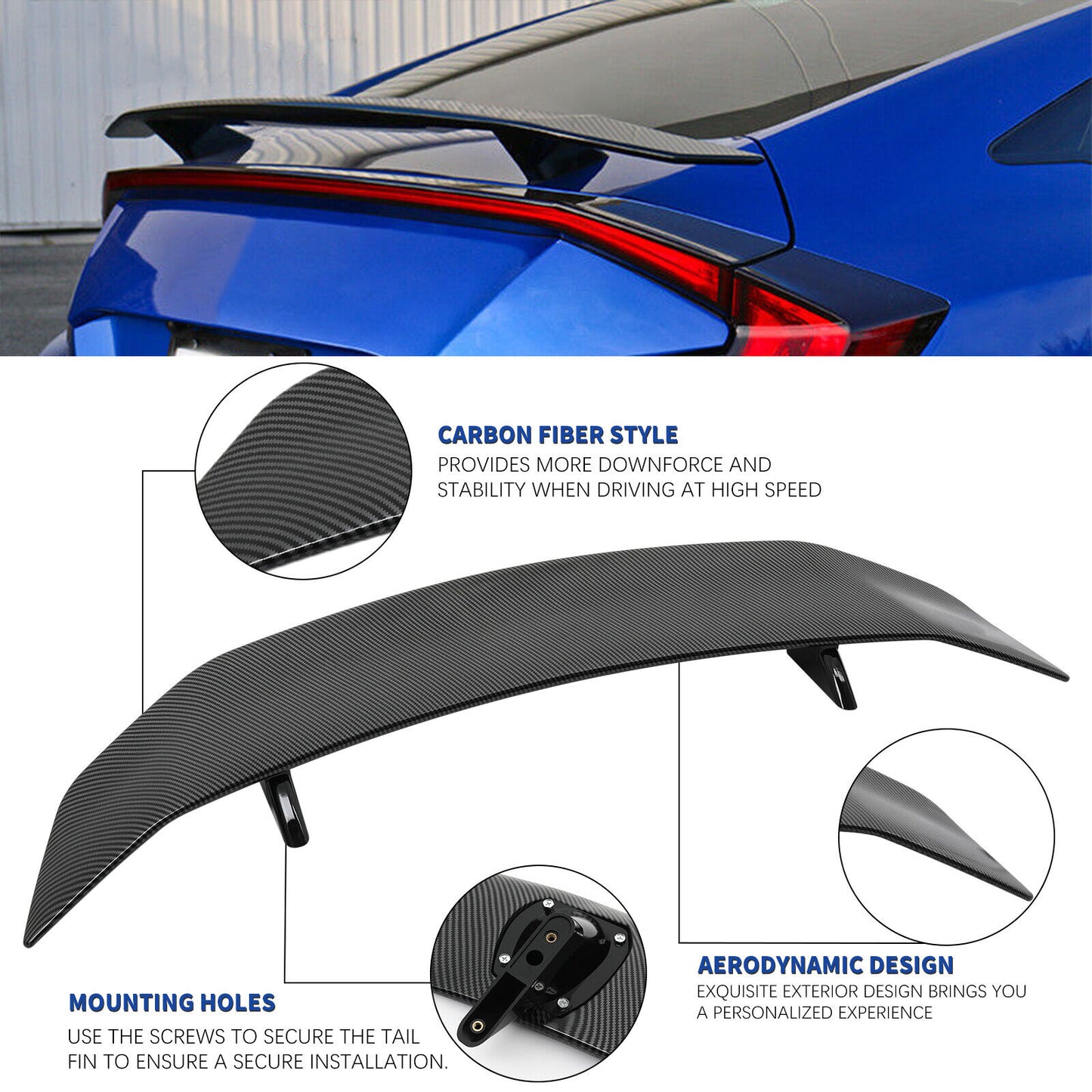 For 3 Series E90 E91 E92 M3 47" Carbon Fiber Rear Trunk Spoiler Roof Wing Lip