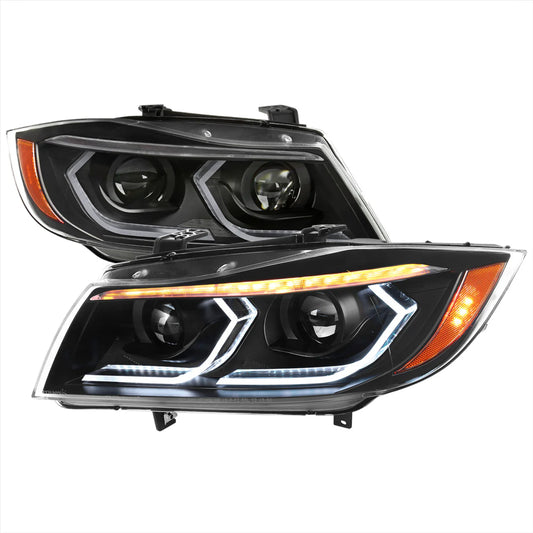 Spec-D Projector Headlights BMW 325I 330I 335I E90 Sedan E91 Wagon (06-11) 3D Dual Iced LED - Black / Chrome / Tinted